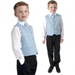 Boys Blue Swirl & Black 4 Piece Waistcoat Suit